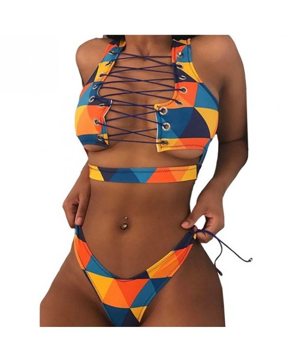 Bikini Tankini maudymosi kostiumėlis Sexy Bandeau Push Up Naujas Afrikos spausdinti stringai nėriniai iki maudymosi kostiumėliai