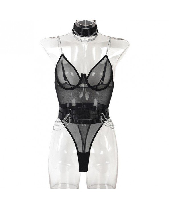 Seksualus nėrinių Bodysuit apatinis trikotažas skaidrus Backless
