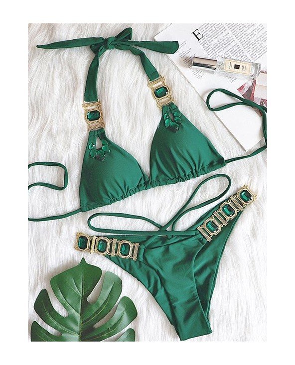 Sexy Jewelled Diamond Scrunch Butt Bikini Moterų maudymosi kostiumėliai Dviejų dalių Bikini rinkinys