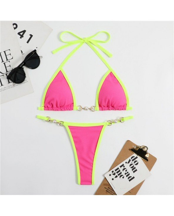 Micro Mini Bikini Grandininis maudymosi kostiumėlis Stangos maudymosi kostiumėlis Moteris Maudymosi kostiumėlis T-atvirkščiai Ma