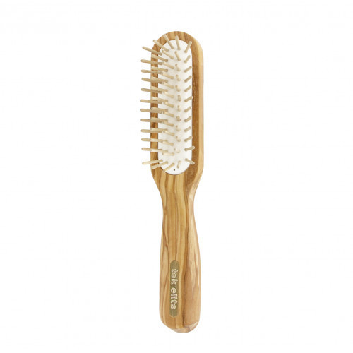TEK Elite Rectangular Brush Olive Wood Stačiakampis plaukų šepetys su mediniais spygliukais, Šviesus