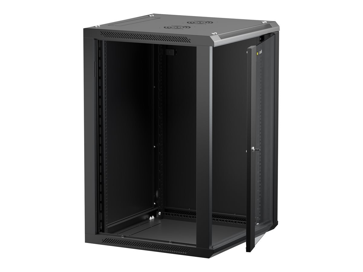 NETRACK 019-180-66-022 wall/hanging cabinet 19inch 18U/600 mm glass door black remov. side pan.