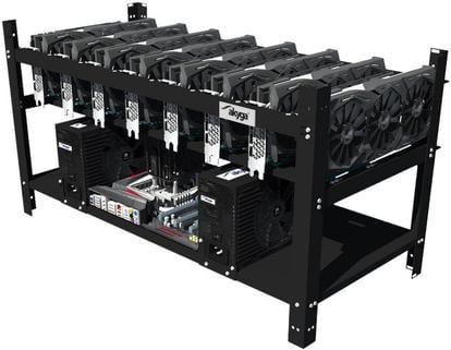 Kriptovaliutų kasimo rig'as su BTC B250C, SBT-1650W ir 8x riseriais