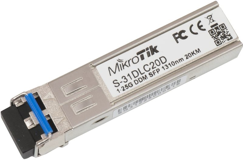 MikroTik | S-31DLC20D | SFP | Single-Mode Fiber | Dual LC | 10/100/1000 Mbit/s | Wavelength 1310 nm | Maximum transfer distance 20000 m | -40 to +70C