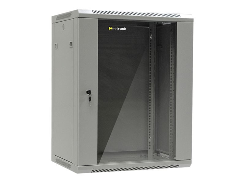 NETRACK 019-150-645-021 wall/hanging cabinet 19inch 15U/450 mm glass door grey remov. side pan.
