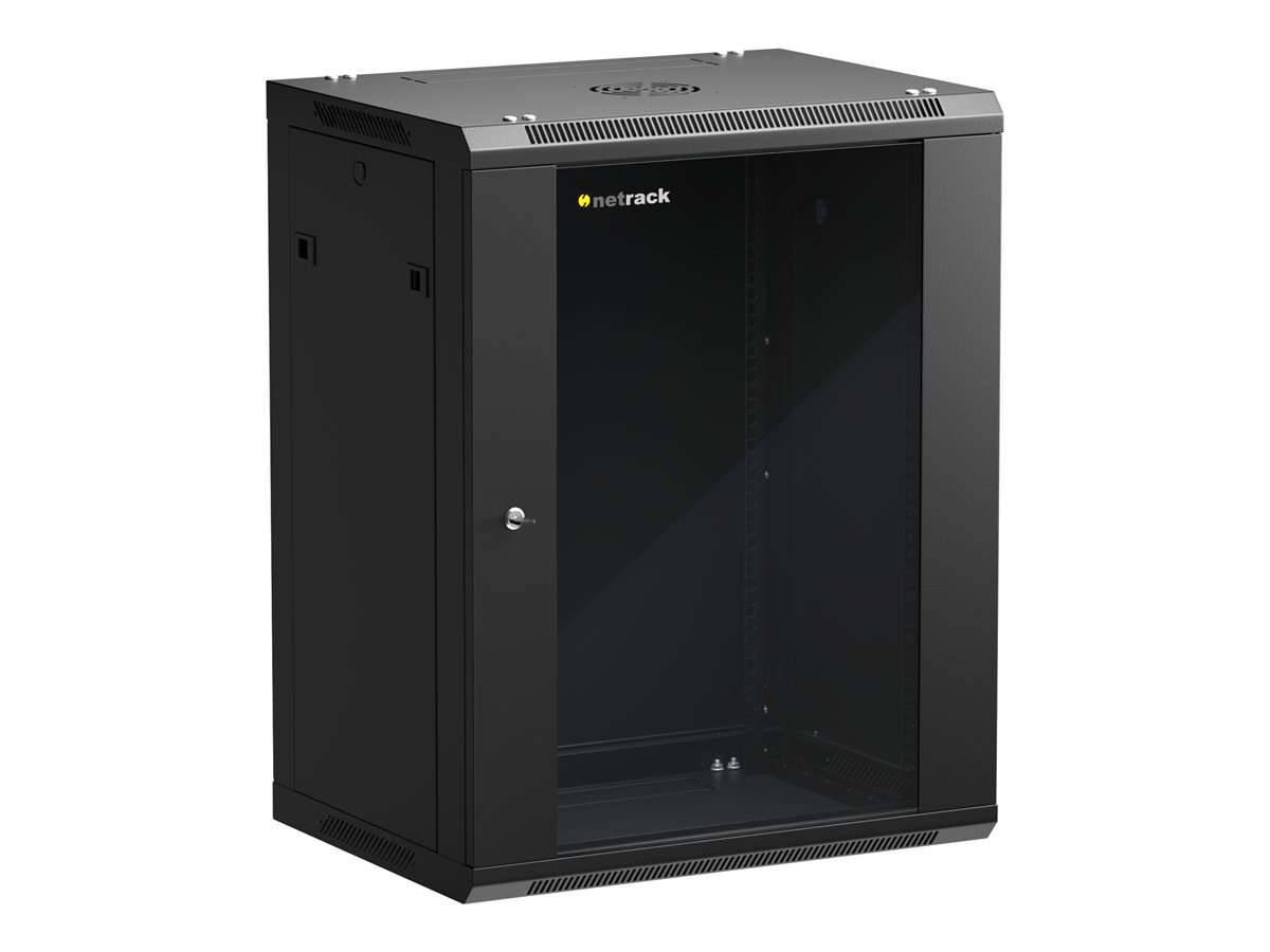 NETRACK 019-150-645-022 wall/hanging cabinet 19inch 15U/450 mm glass door black remov. side pan.