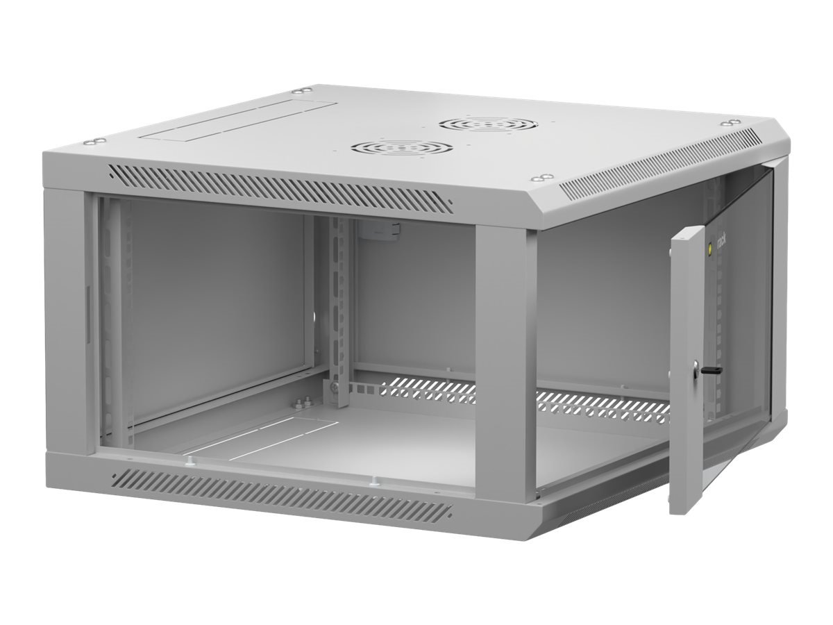NETRACK 019-060-66-021 wall/hanging cabinet 19inch 6U/600 mm glass door grey remov. side pan.