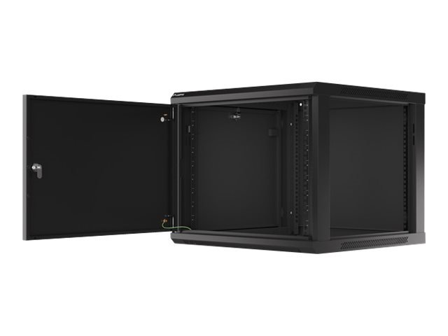 LANBERG Wall mount cabinet 19inch 9U 600x600 steel doors black flat pack