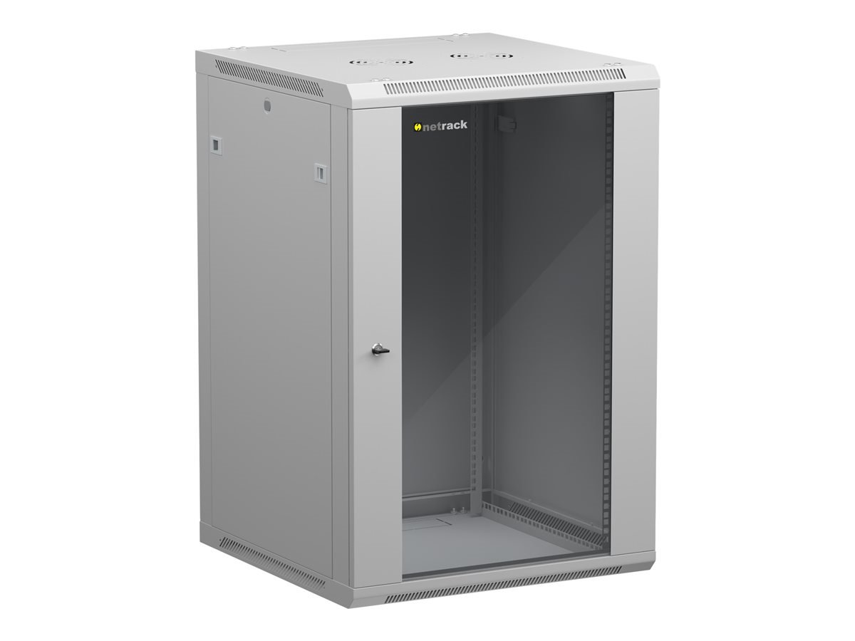 NETRACK 019-180-66-021 wall/hanging cabinet 19inch 18U/600 mm glass door grey remov. side pan.