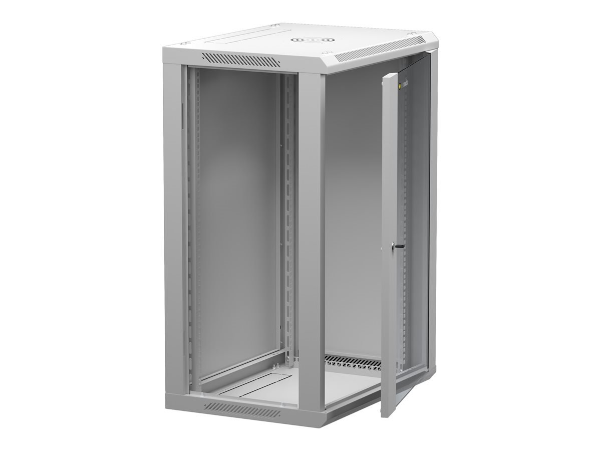 NETRACK 019-180-645-021 wall/hanging cabinet 19inch 18U/450 mm glass door grey remov. side pan.