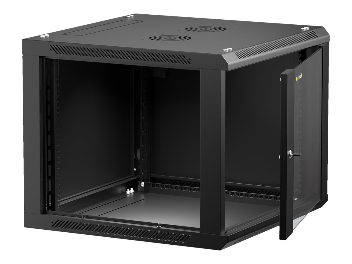 NETRACK 019-090-66-022 wall/hanging cabinet 19inch 9U/600 mm glass door black remov. side pan.