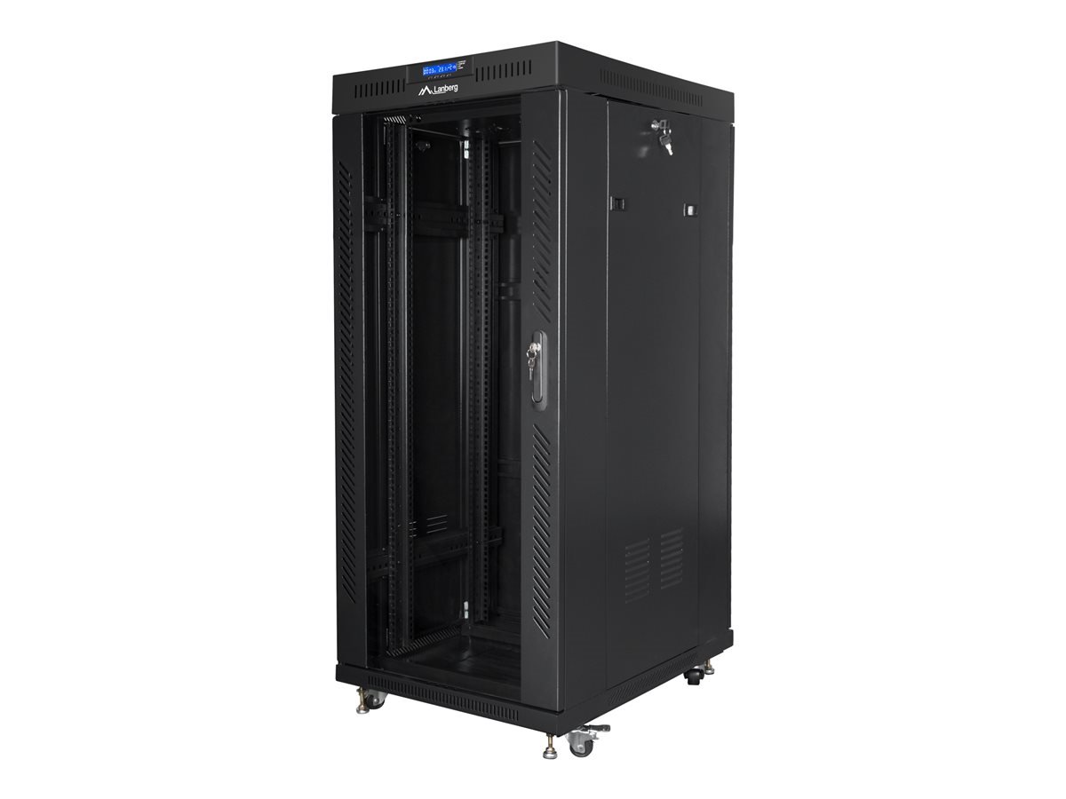 LANBERG free standing rack 19inch cabinet 27U 800x1000 glass door LCD flat pack black