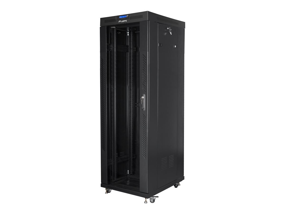 LANBERG free standing rack 19inch cabinet 37U 600x800 glass door LCD flat pack black
