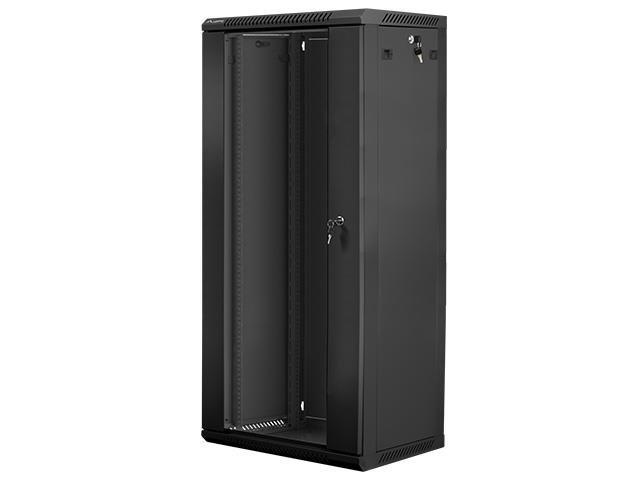 Pakabinama instaliacinė spinta Lanberg 19'' 27U 600x450mm juoda(stiklinės durys)