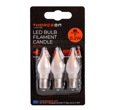 LED lemputės E10 žemos įtampos 0.2W 8-55V, 0.2W 12lm, 2100K, 3vnt. žvakutės matinės