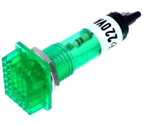 Signalinė lemputė 230V Ø10mm stačiakampė linzė 12x16mm žalia