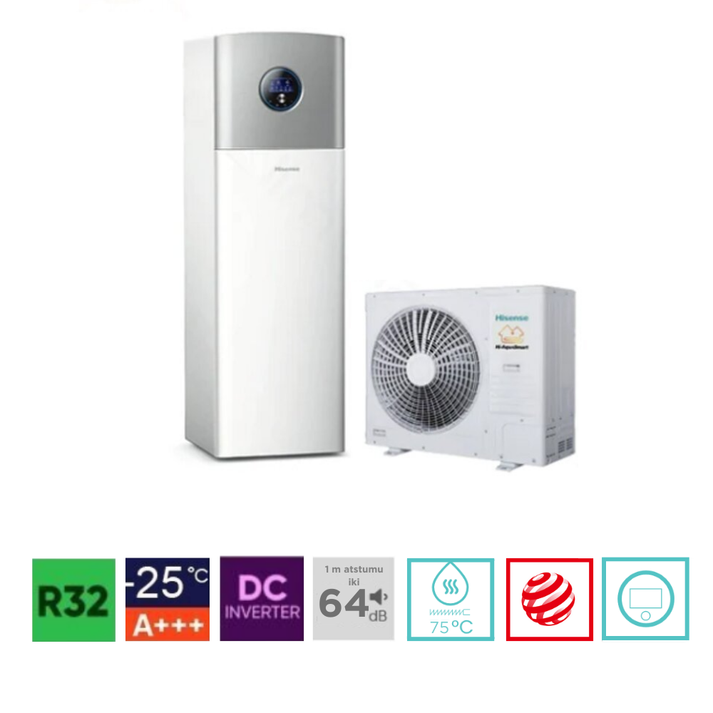 Split tipo šilumos siurblys oras vanduo 4,4kW + integra 230l boileris