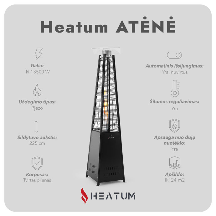 Heatum Atėnė Dujinis šildytuvas Piramidė Juoda su dujų balionu