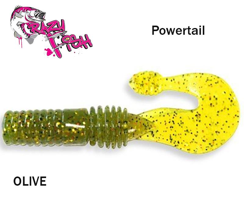 Guminukas aromatizuotas Crazy Fish Powertail Olive 7cm Krevetės