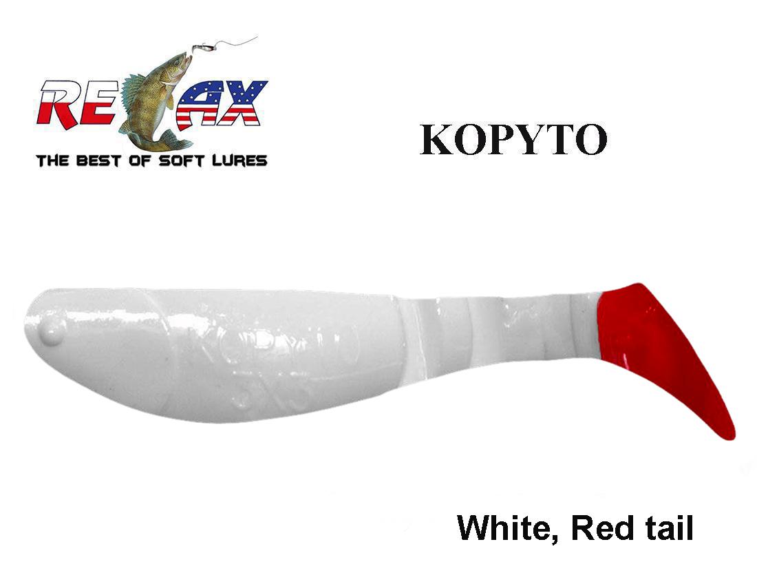 Relax guminukas Kopyto T001 White, Red tail 7.5 cm