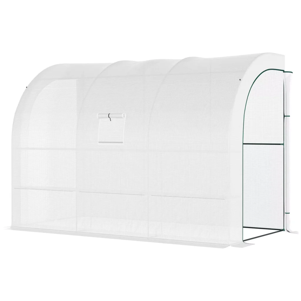 Šiltnamis su Lentynos Langu 300x150x213 cm | Žiemai Atsparus Plieninis Plėvelės Šiltnamis, Sieninis Modelis su UV Apsauga, Skirtas Balkonui, Sodui, Pomidorams, Daržovėms, Gėlėms, Baltas