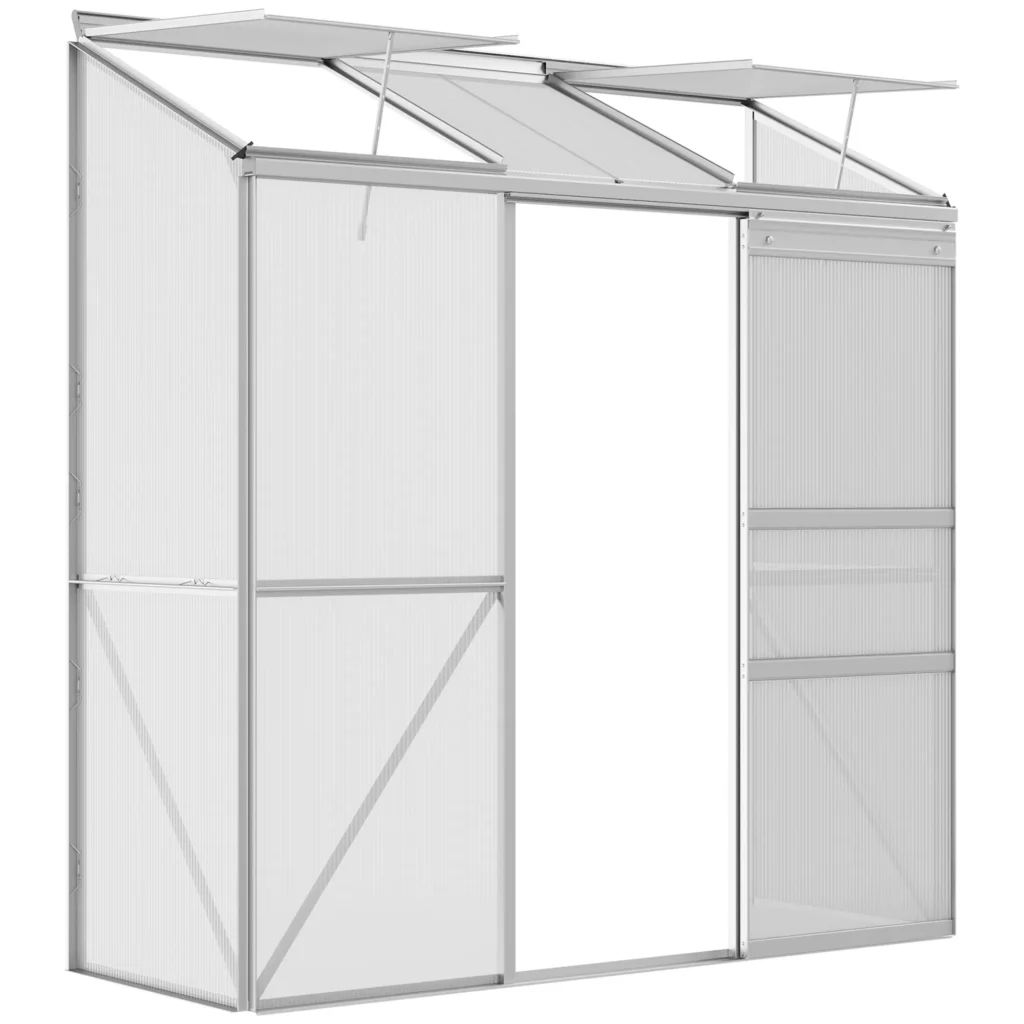 Aliuminis šiltnamis su stumdomomis durimis, atverčiamas stoglangis 192 x 68 x 196 cm