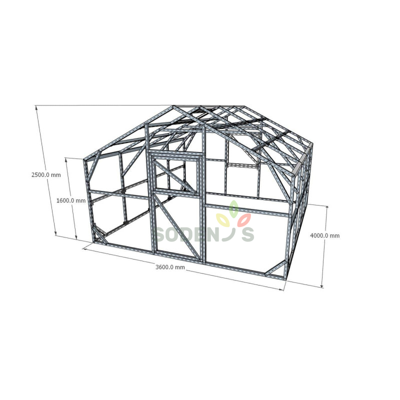 Dvišlaitis šiltnamis 3600x4000 : Danga - 4mm storio