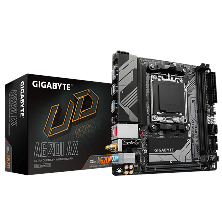 Pagrindinė plokštė Gigabyte  A620I AX 1.0  Processor family AMD  Processor socket AM5  DDR5 DIMM