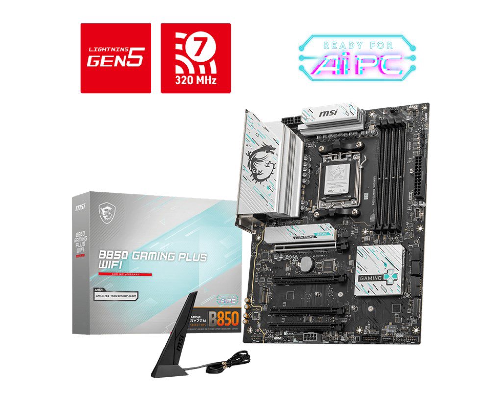 Pagrindinė plokštė MSI B850 GAMING PLUS WIFI  Processor family AMD  Processor socket AM5  DDR5