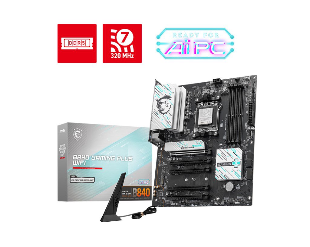 Pagrindinė plokštė MSI B840 GAMING PLUS WIFI  Processor family AMD  Processor socket AM5  DDR5