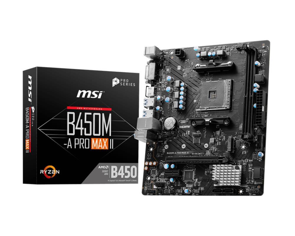 Pagrindinė plokštė MSI  B450M-A PRO MAX II  Processor family AMD  Processor socket AM4  DDR4  S