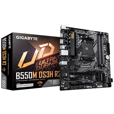 Pagrindinė plokštė Gigabyte B550M DS3H R2  Processor family AMD  Processor socket AM4  DDR4 DIMM