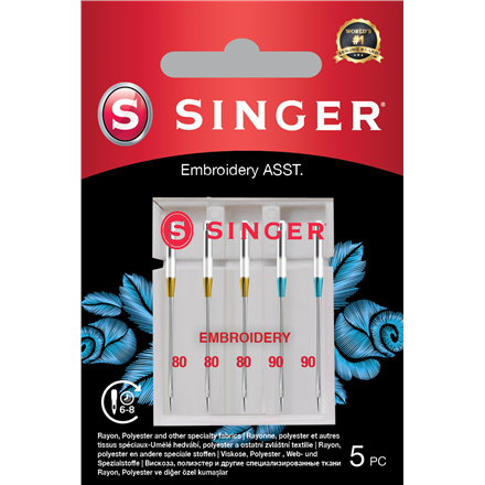 Siuvimo mašinų priedai Singer  Embroidery Needle ASST 5PK