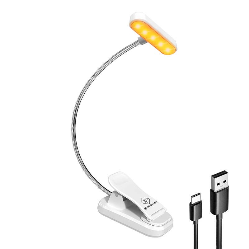 Belaidis šviestuvas "Glocusent ET-Head", prisegamas knygų šviestuvas, USB-C 650 mAh laikmatis (baltas)