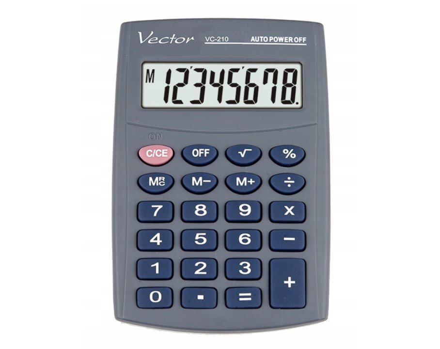 Vector KAV VC-210III kišeninis skaičiuotuvas, 8 skaitmenys, 64x98,5 mm, pilkos spalvos