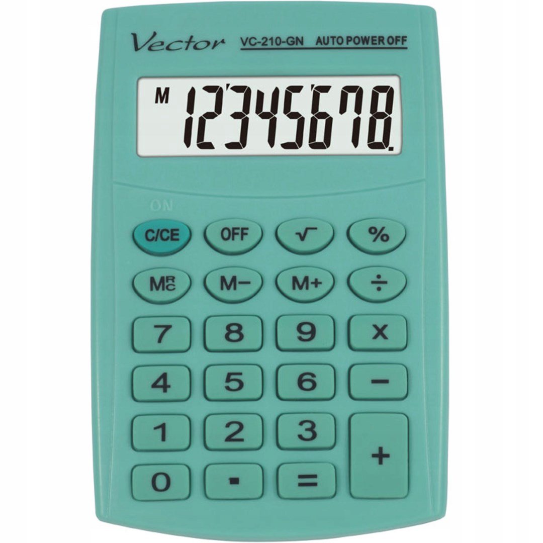 Vector KAV VC-210 GN kišeninis skaičiuotuvas, 8 skaitmenys, 64x98,5 mm, šviesiai žalias