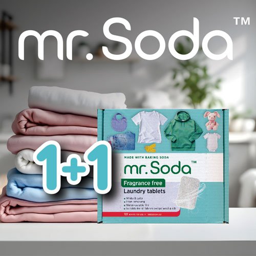 2 už 1 KAINĄ! Bekvapės skalbimo tabletės su soda MR. SODA, 30 vnt. x 25 g