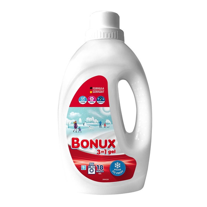 Skalbimo gelis BONUX POLAR ICE FRESH, 18 skalbimų, 0,9 l