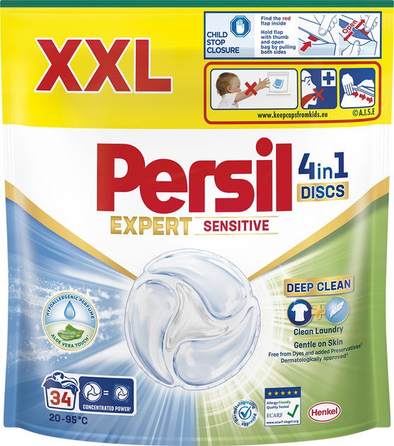 Skalbimo kapsulės PERSIL DISCS Sensitive, 34 vnt