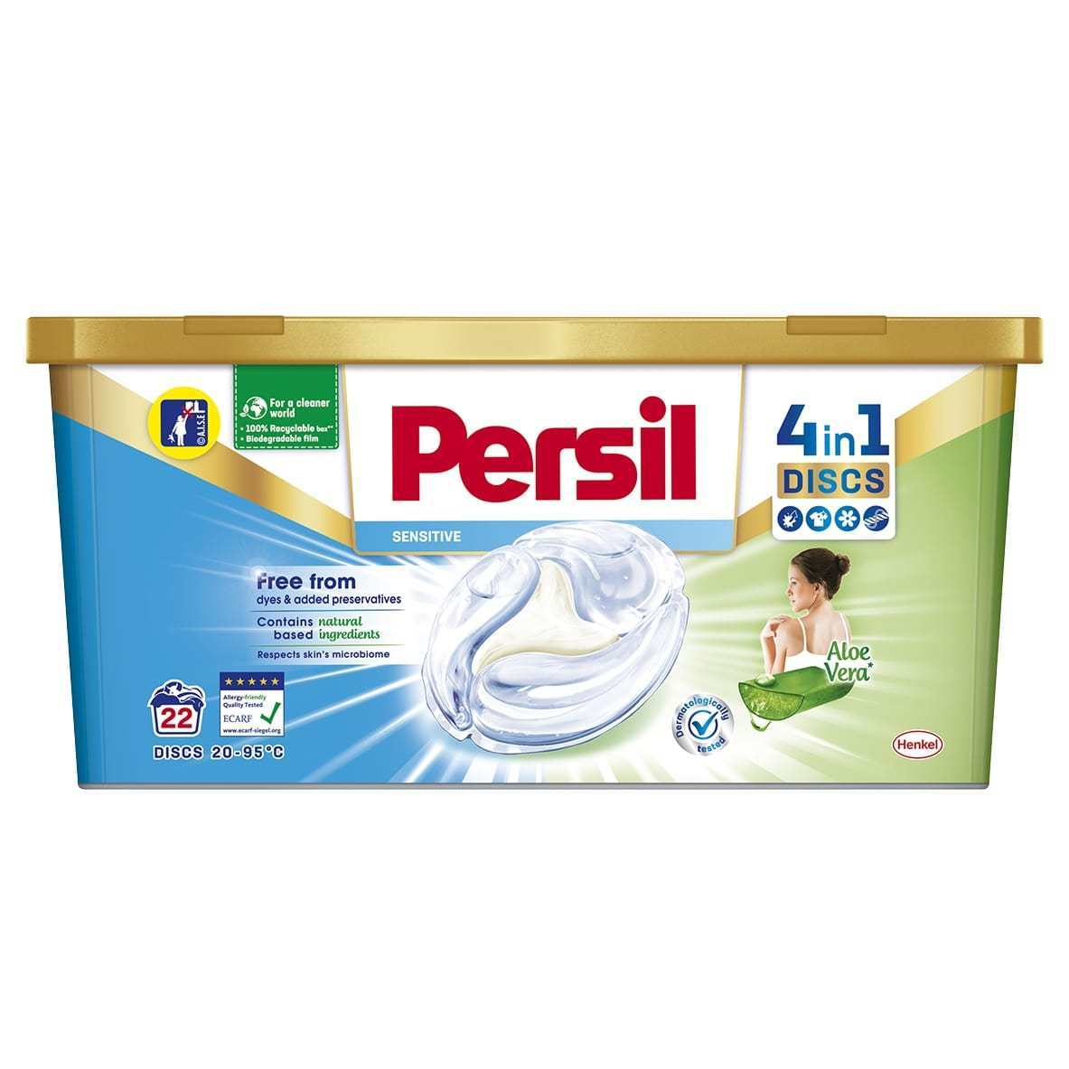 Skalbimo kapsulės PERSIL DISCS Sensitive, 22 skalbimai