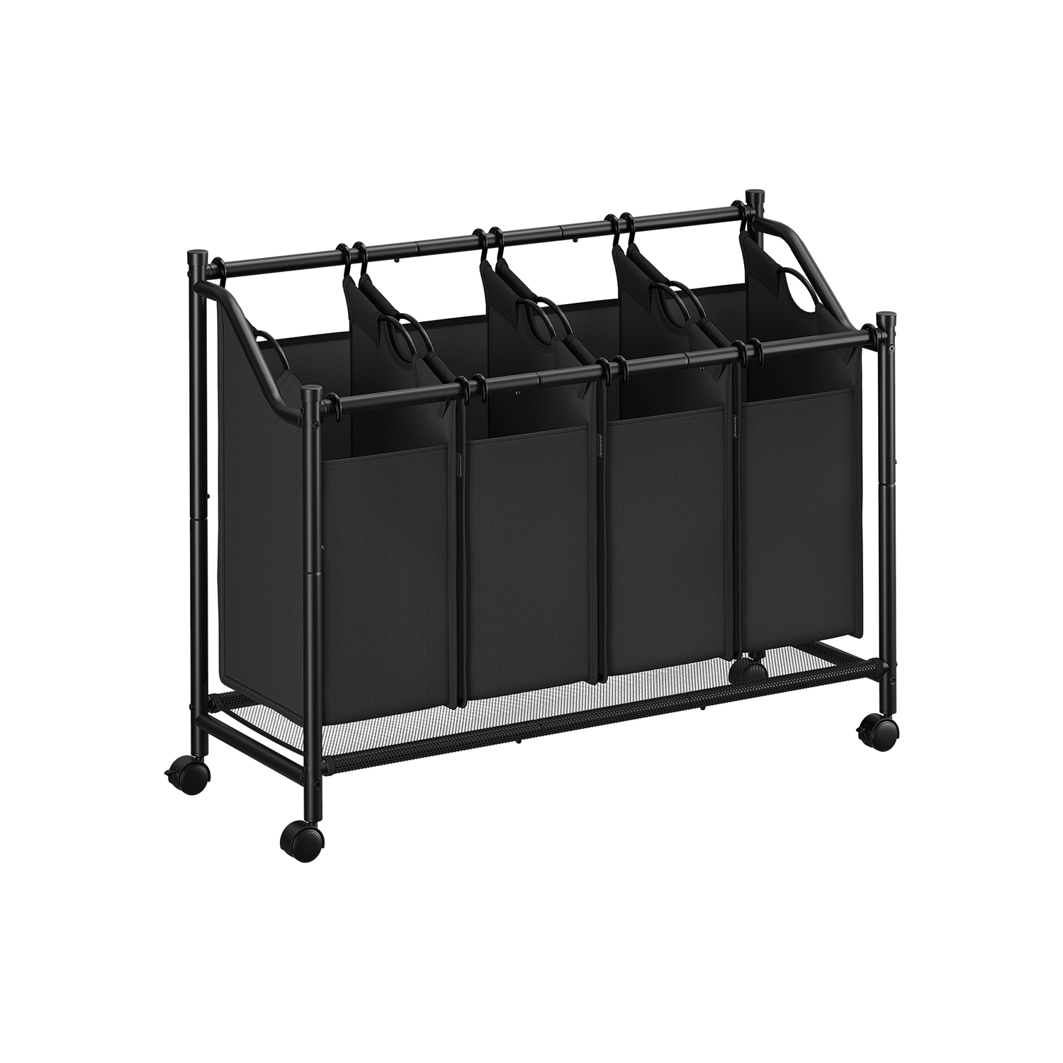 Skalbinių rūšiavimo krepšiai | 4 x 45L | Ratukai | 105 x 38,5 x 67 | Juoda