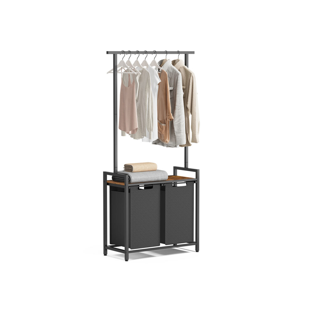 Skalbinių krepšys su drabužiių kabykla | Skalbinių krepšiai 2 x 46 l | Juoda