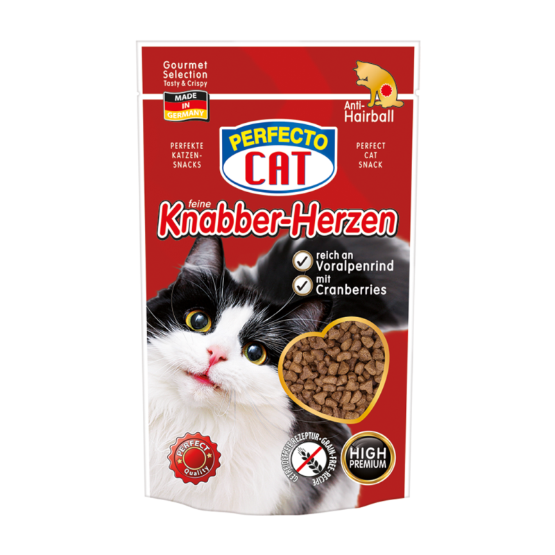 Perfecto Cat Anti Hairball širdelės formos skanėstai katėms, 50 g