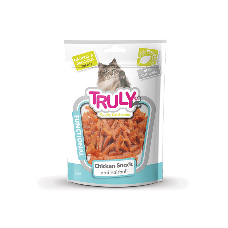 Truly Anti Hairball skanėstai katėms su vištiena, 50 g