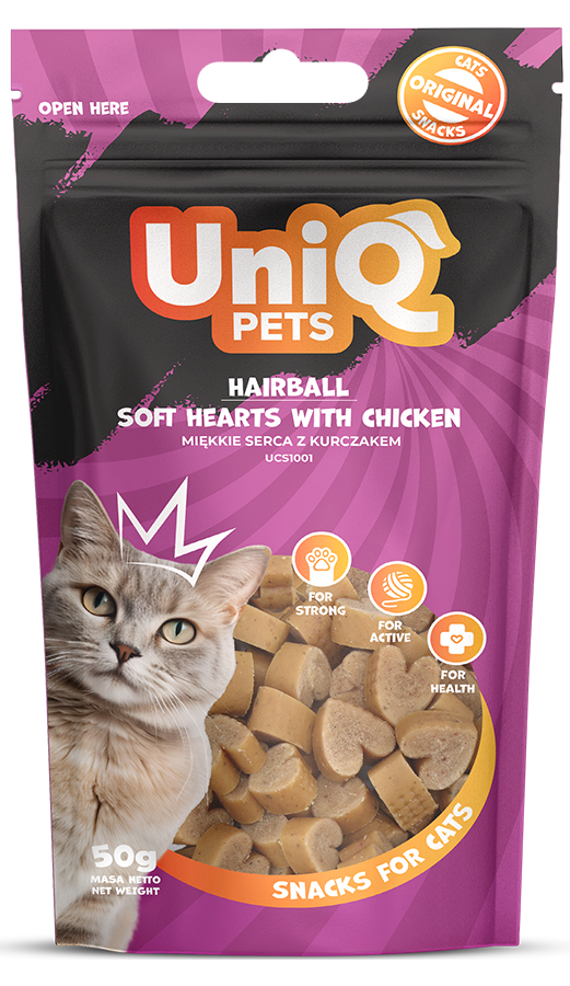 UNIQ PETS skanėstas hairball su vištiena 50g
