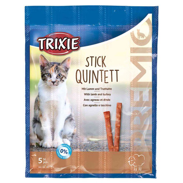 TRIXIE PREMIO Stick Quintett, ėriena, skanėstas katėms 5x5 g