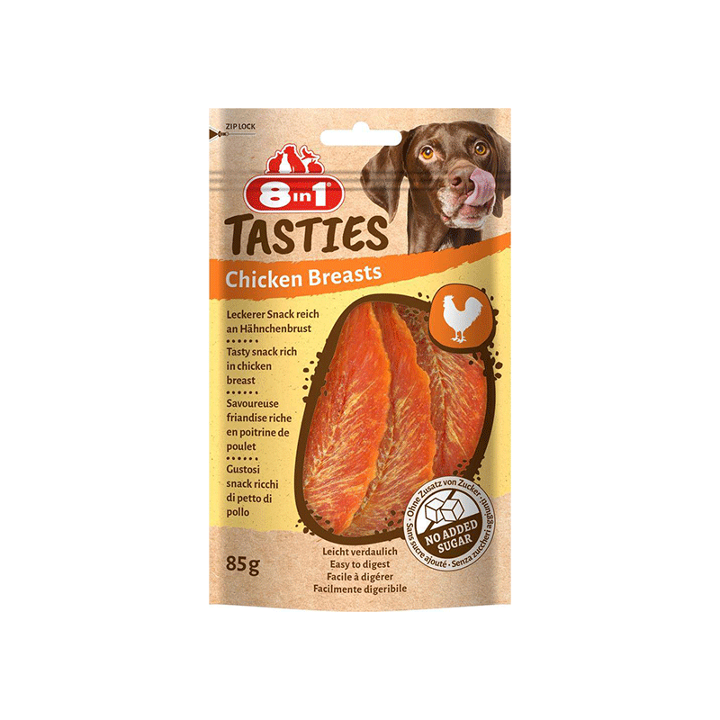8in1 Tasties vištienos krūtinėlės skanėstai šunims 5x85 g
