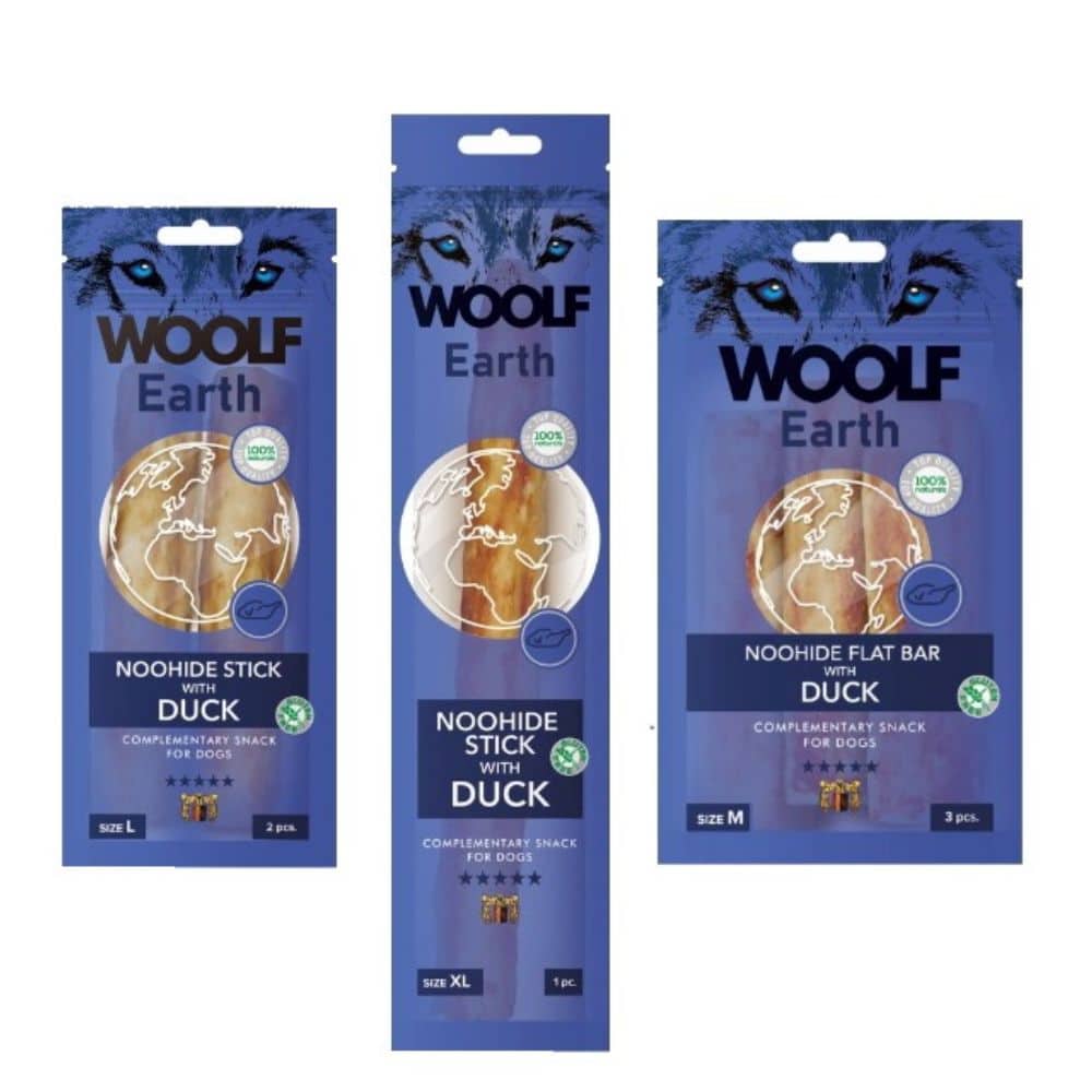 WOOLF Earth NOOHIDE Stick with Duck - skanėstas šunims kramtymui su antiena - Produkto Dydis S