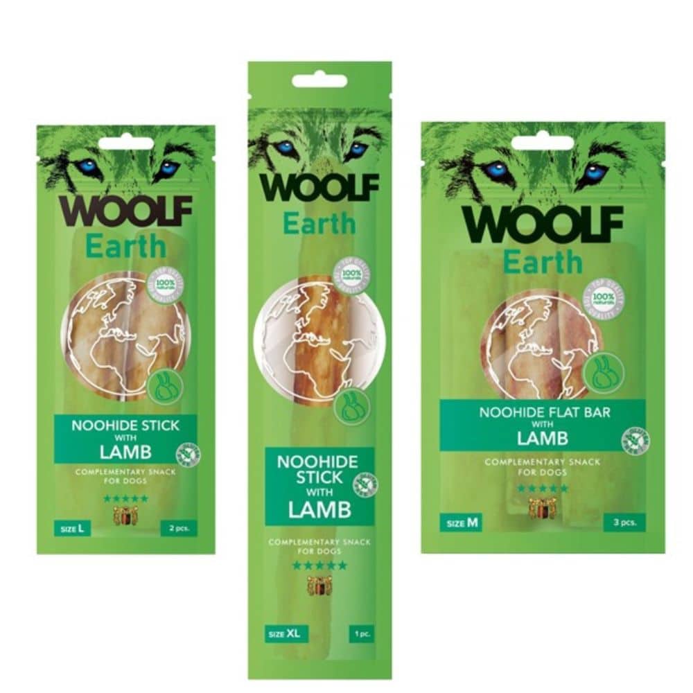 WOOLF Earth NOOHIDE Stick with Lamb - skanėstas šunims kramtymui su ėriena - Produkto Dydis S