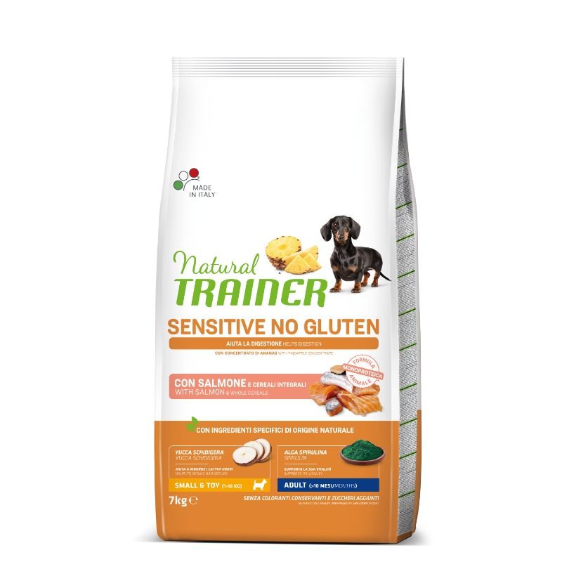NATURAL TRAINER Sausas šunų maistas ADULT DOG SENSITIVE NO GLUTEN MINI SALMON (Lašiša) 1kg - 7kg 1 kg(sveriamas)